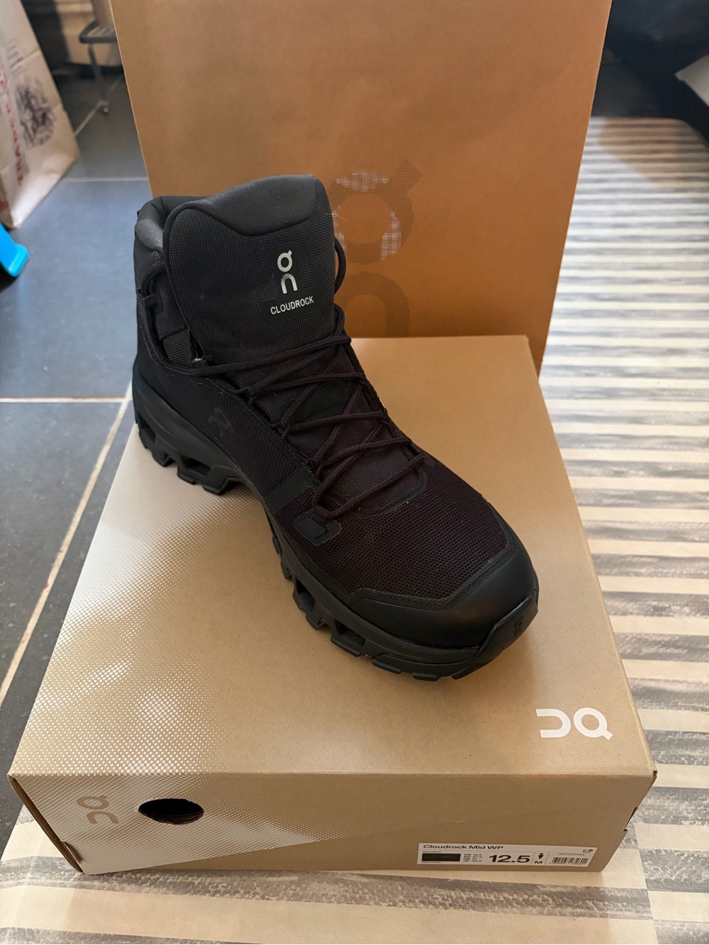 On Cloudrock Men's Mid Waterproof Hiking Sneaker Boot - Black